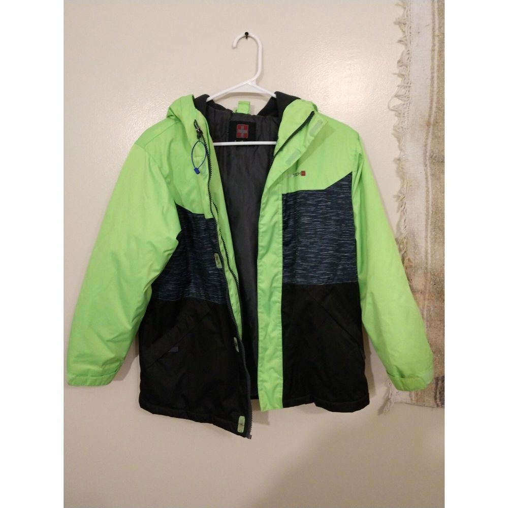 Women's. Swiss Tech. Large Ski Jacket. Chartreuse/Black. Double zippered.